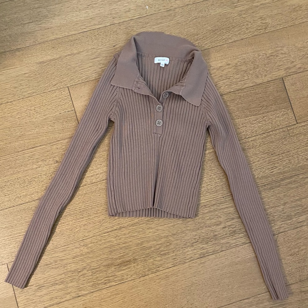 Better Be Brown Ribbed Collared long sleeve shirt